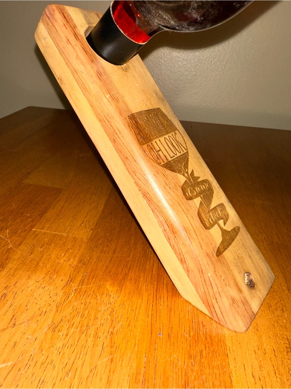 Wooden Floating Bottle Holder – Handcrafted Single-Bottle Balancing Stand